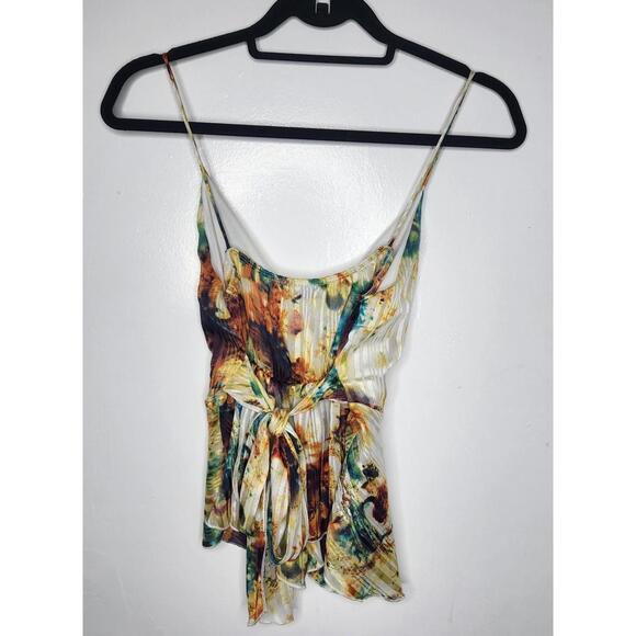 MadRag Y2K Womens Medium Multicolor Abstract Wrap Tie Back Pleated top  Babydoll - Picture 4 of 5